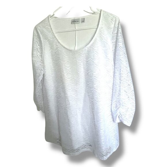 Women's White Boho Chic Lacey Detailed ¾ Sleeve Tunic Top Blouse Size Large - Picture 4 of 7